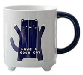 [w6930012030] Abstract Cartoon Cat Mug Gray_抽象卡通猫咪陶瓷杯 灰色