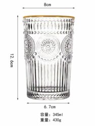 [w6972107088401] Baroque Vintage Glass Transparent 12.6cm_玻璃杯-巴洛克复古浮雕 透明金边高款12.6cm高