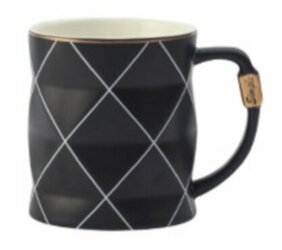 [w6921412004] Black White Grid Mug Black_描金黑白格子陶瓷杯-黑色